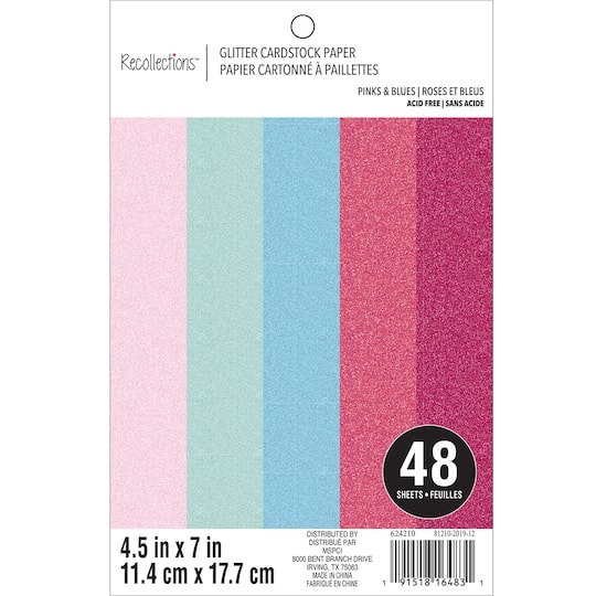 Pinks &#x26; Blues Glitter 4.5&#x22; x 7&#x22; Cardstock Paper by Recollections&#x2122;, 48 Sheets